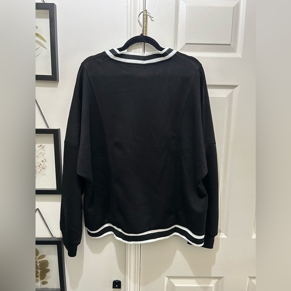NWT Varsity Black Cardigan with White Trim - Picture 4 of 5